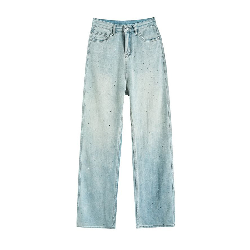 Women's Rhinestone Jeans Straight Leg Winter Loose Fit Flared Pants With Star Embellishments Versatile Wear_voghion.com
