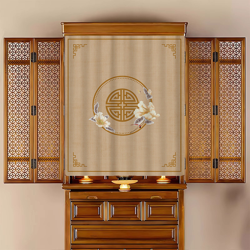 Curtain for Home Use to Cover Buddha Altar, No-Drill Table Door Curtain, Buddha Statue Cloth Curtain to Hide Imperfections, Dustproof Cabinet Curtain
