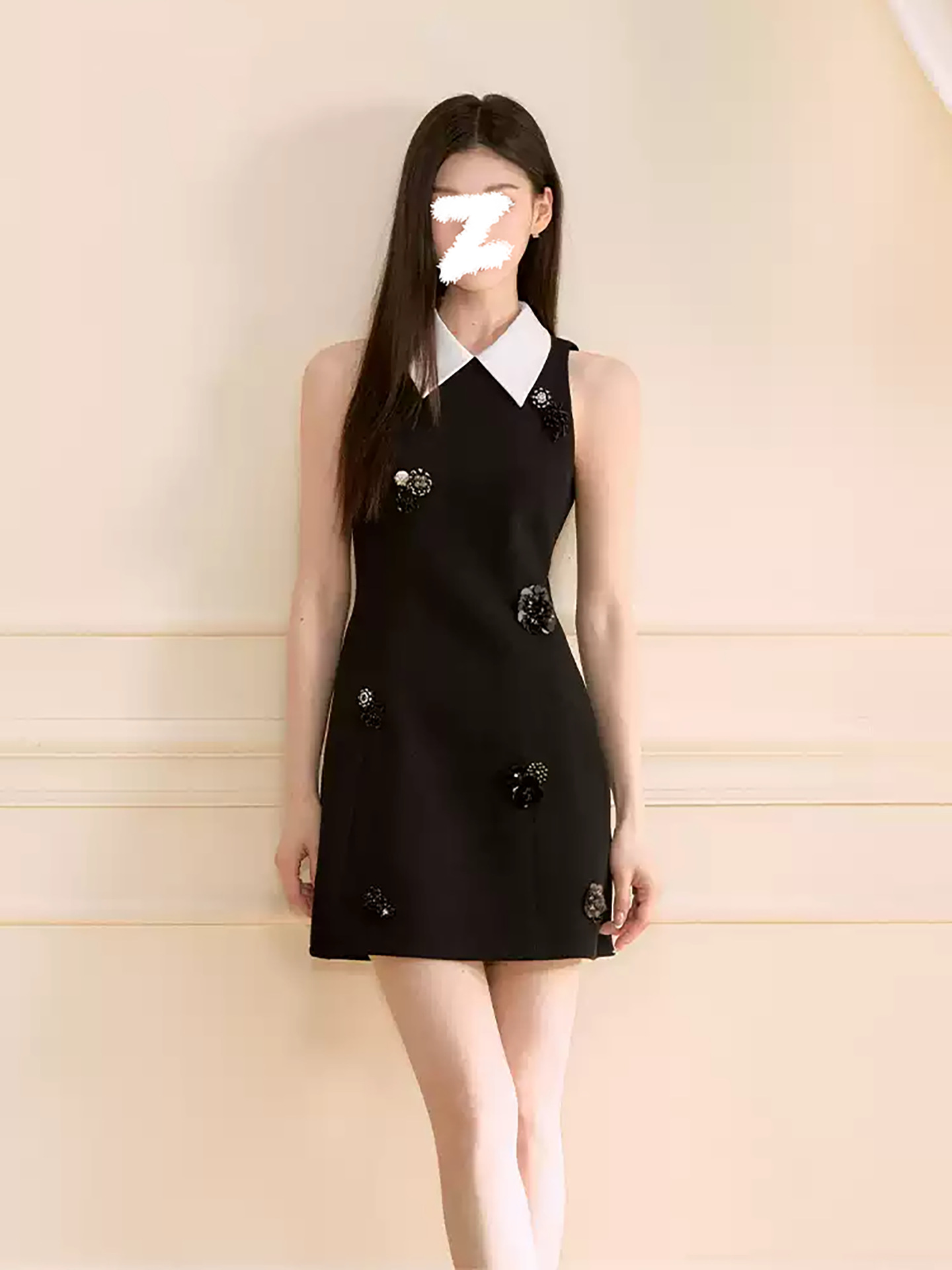 Đầm suông midi A chữ Pháp cao cấp đính cườm thiết kế thời thượng — màu đen