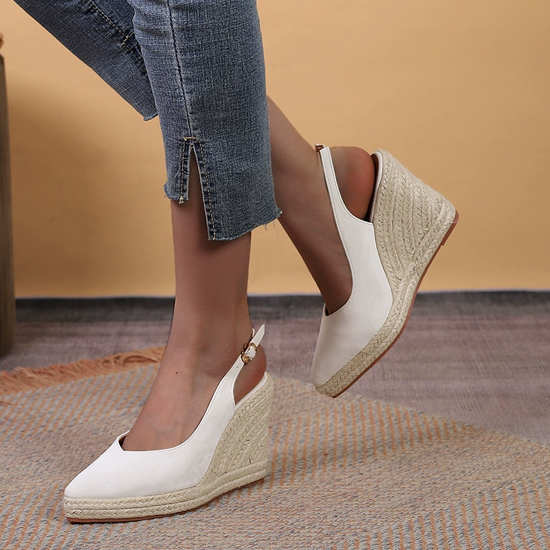 Туфли на танкетке на высоком каблуке с острым носком и закрытым носком на спине пустые женские туфли соломенная тканая пеньковая веревка низ Внешняя торговля Amazon трансграничная в наличии