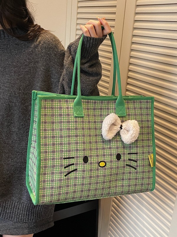 Hermoso gato bordado bolso de hombro de mujer de gran capacidad bolso de lona cuadrado bolso de clase de estudiantes de compras nuevo bolso de tela de moda