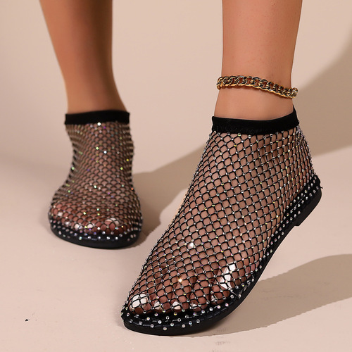 Summer New Round-Toe Low-Heel Open-Work Diamond-Studded Short Summer Sexy Cross-Border Plus-Size Women's Sandals