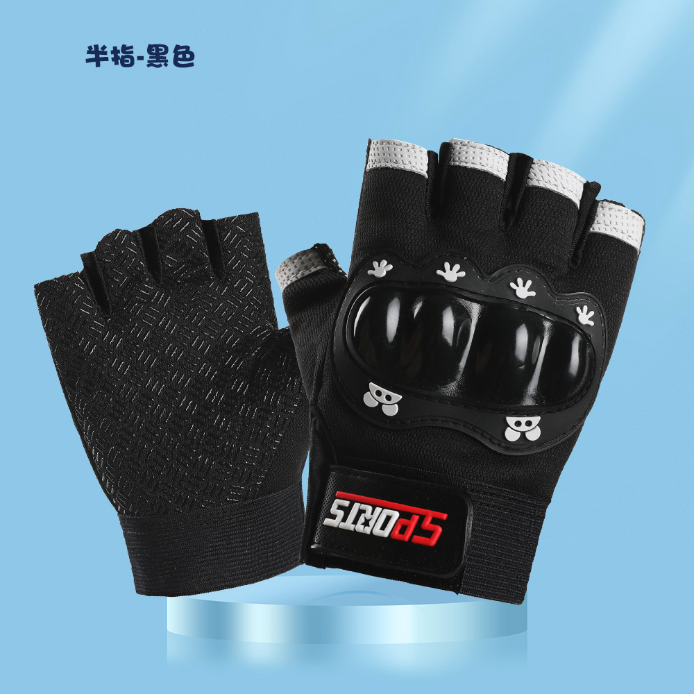 Guantes de medio dedo para niños, guantes protectores tácticos de ciclismo al aire libre con carcasa dura para niños mayores y niños, guantes deportivos para motocicleta y patinaje