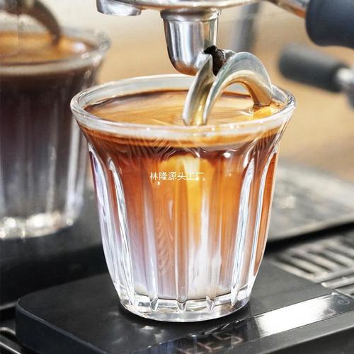 风 冰拿铁咖啡杯 澳白杯拉花 条纹透明耐冷热