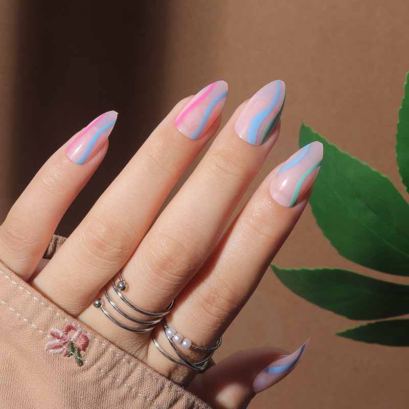 Simple multi-color line short pointed armor summer refreshing cross-border for fake nails finished wholesale Europe and the United States to wear armor