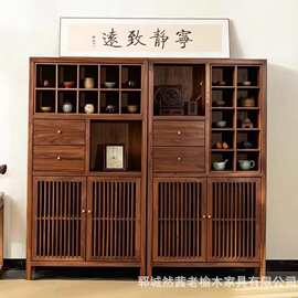 新中式老榆木博古架复古茶室茶具收纳架多宝阁古董瓷器实木收藏架
