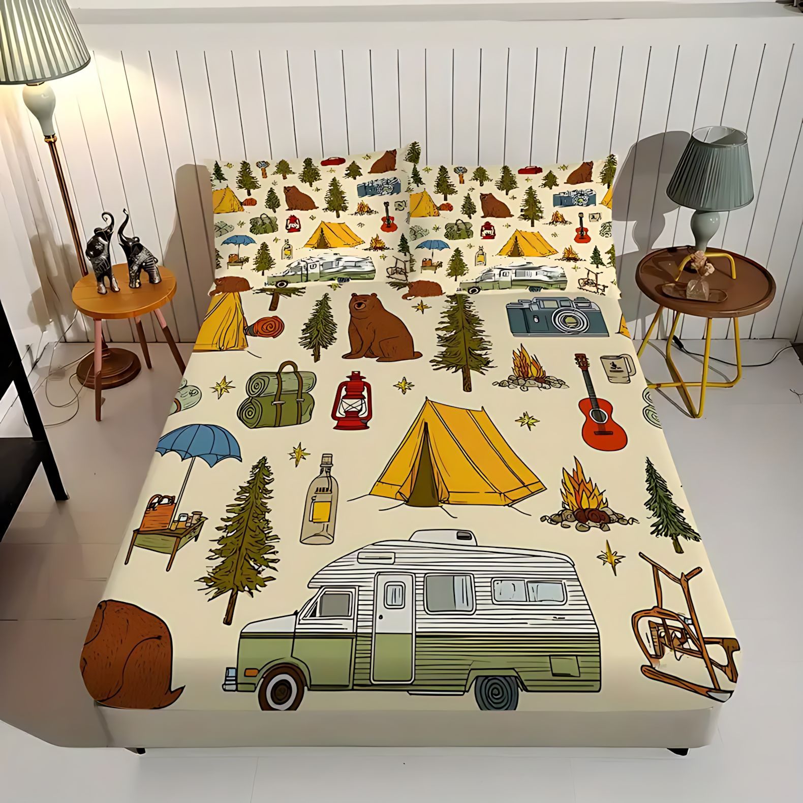 TEMU / JIT transfronterizo camping tent 3D impresión digital cama transpirable suave camisa colchón kit de ropa de cama