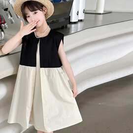 女童背心拼接假两件连衣裙夏季2024新款中大童无袖洋气裙子潮
