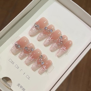 [jasmine milk white] hand-worn armour spring and summer new nail high-end temperament bow cat's eye nail patch