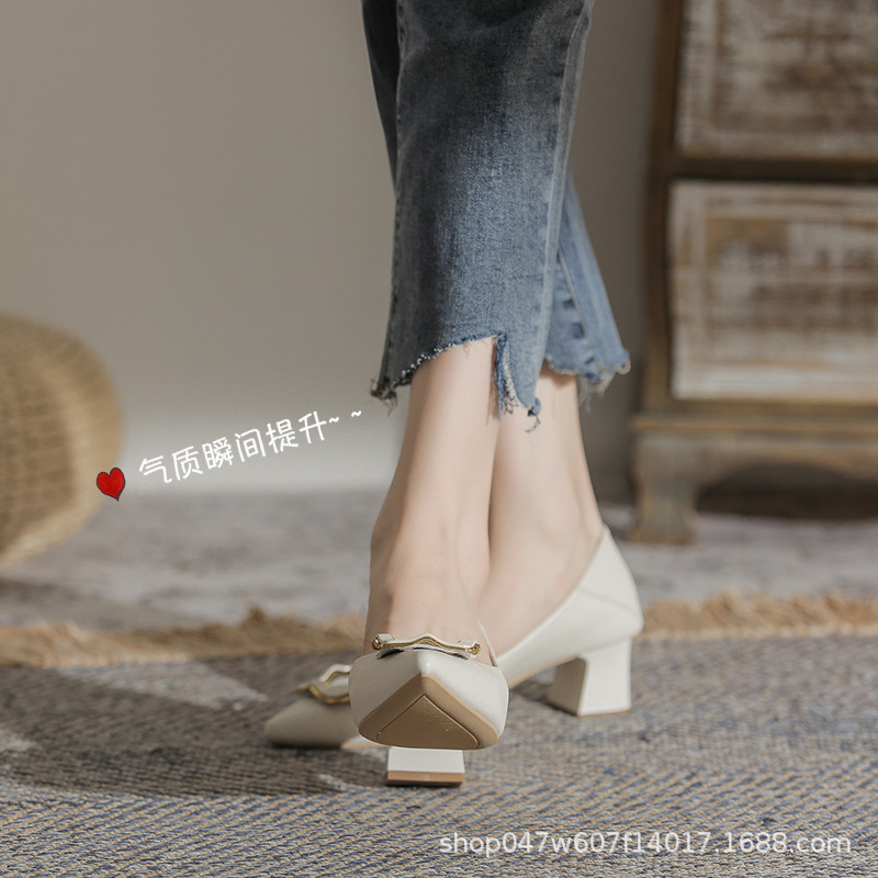 Jinfuli Lg555-6 Work Shoes Women's Stiletto High Heels 2024 New Pointed Toe Sky Blue 5cm Medium Heel Shoes