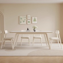 亮光岩板餐桌奶油风现代简约家用小户型长方形实木餐桌椅组合