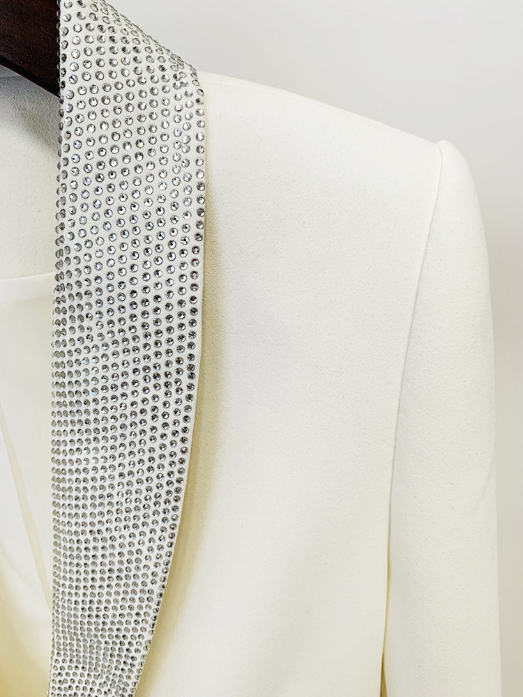 GraceChic GraceChic 2025 New European American Style Ostrich Real Feather Perm Rhinestone Green Fruit Collar Blazer And Trousers Set_voghion.com