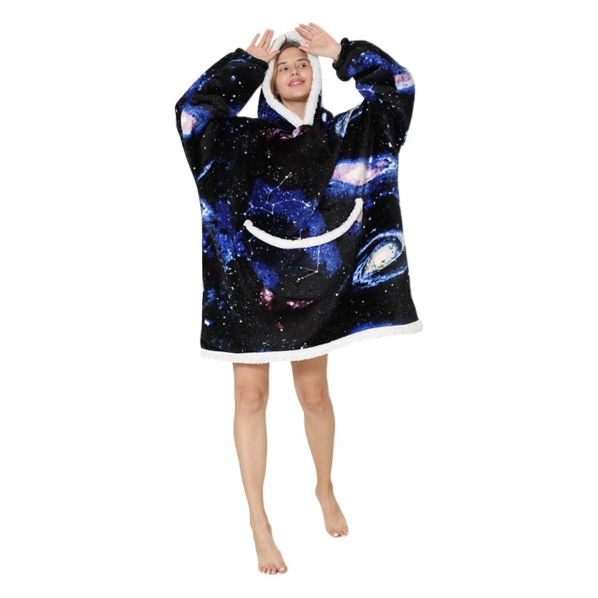 Manta perezoso compuesto de lana de cordero suéter de franela TV Manta con capucha ropa perezosa al aire libre pijamas calientes