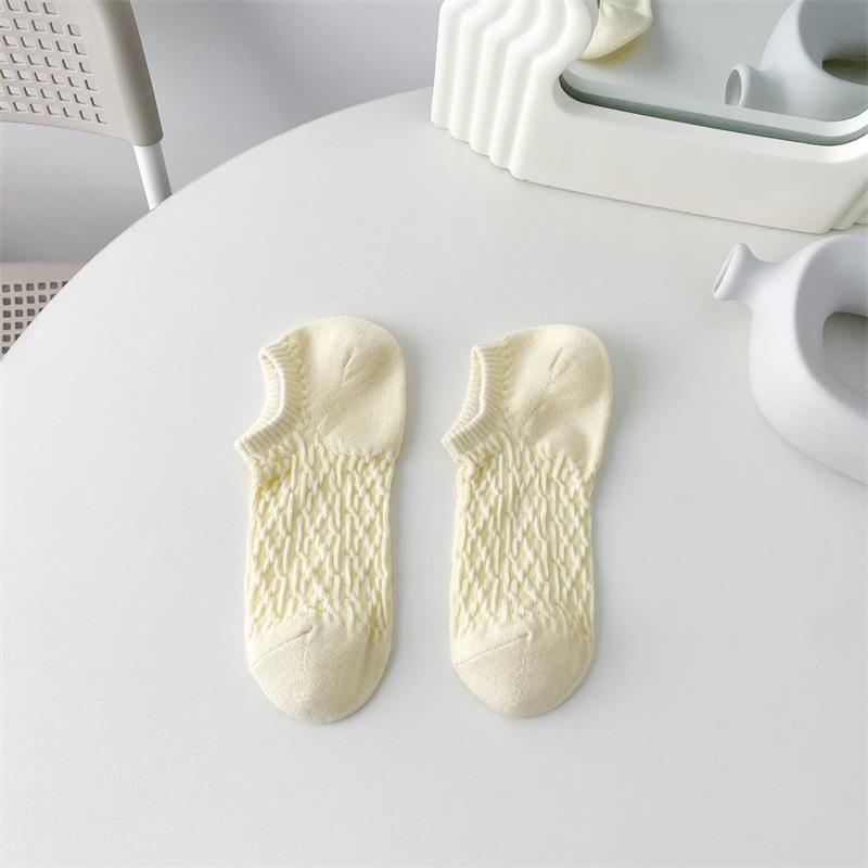 Color crema boca baja calcetines de tobillo invisibles calcetines de algodón de color sólido de las mujeres calcetines de caramelo de malla ins moda verano calcetines transpirables