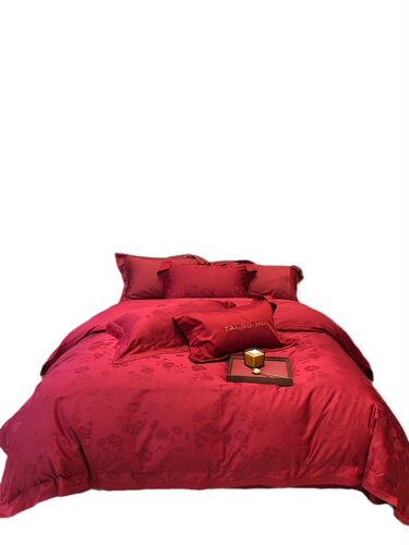 High-end 100-count cotton long-staple cotton wedding four-piece set pure cotton red new wedding jacquard quilt cover wedding bedding