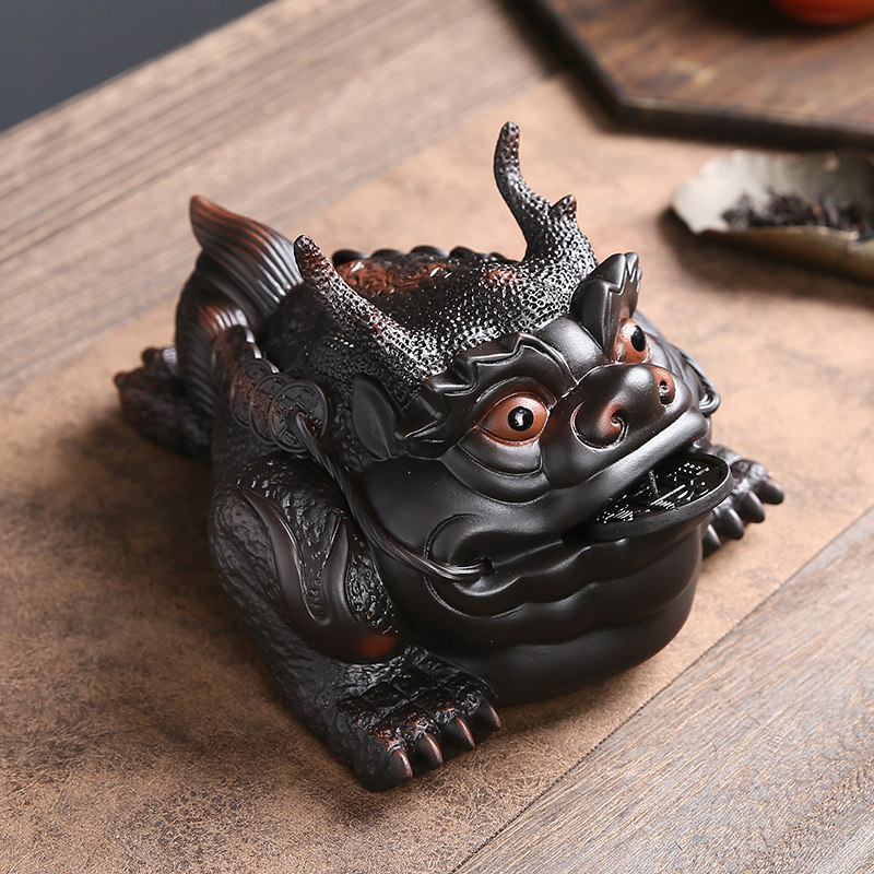茶宠紫陶手工大号金蟾精品可养客厅茶桌装饰摆件进财灵兽茶玩茶趣
