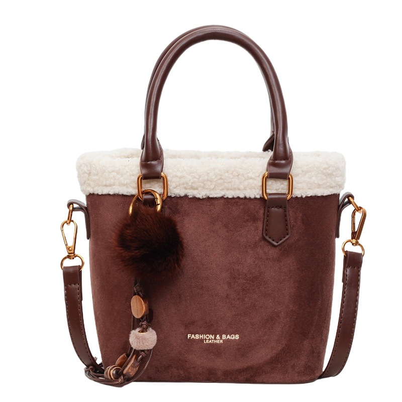 Women's Suede Handbag 2025 New Trendy Retro Autumn/Winter Niche Shoulder Crossbody Bucket Bag - Thumbnail 8