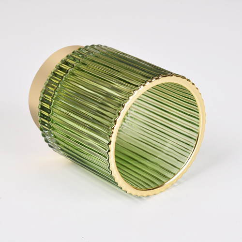 Phnom rim thickened striped glass storage bucket pen holder dark green cup makeup brush bucket desktop vase hydroponic flower device