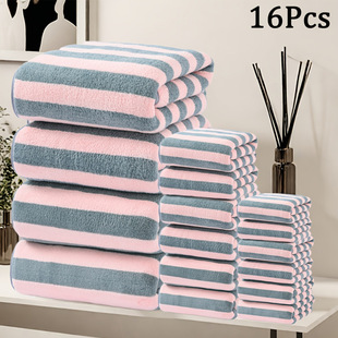 B 69393 Stripe Absorbent Coral Fleece Towel �l�y��ˮɺ���që