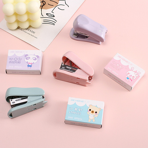 Morandi color mini stapler student cute small stapler office supplies handheld stapler set