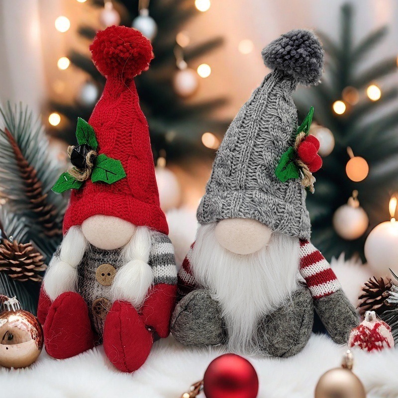 クリスマスの装飾品ルドルフの顔のない人形のぬいぐるみの置物クリスマスの毛玉のニットの老人の人形のぬいぐるみ|undefined