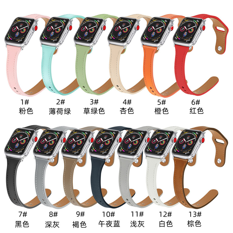 Suitable for Apple Watch Apple Watch 11 Small Waist Se Genuine Leather iWatch 345678910 Slimming Watch Strap