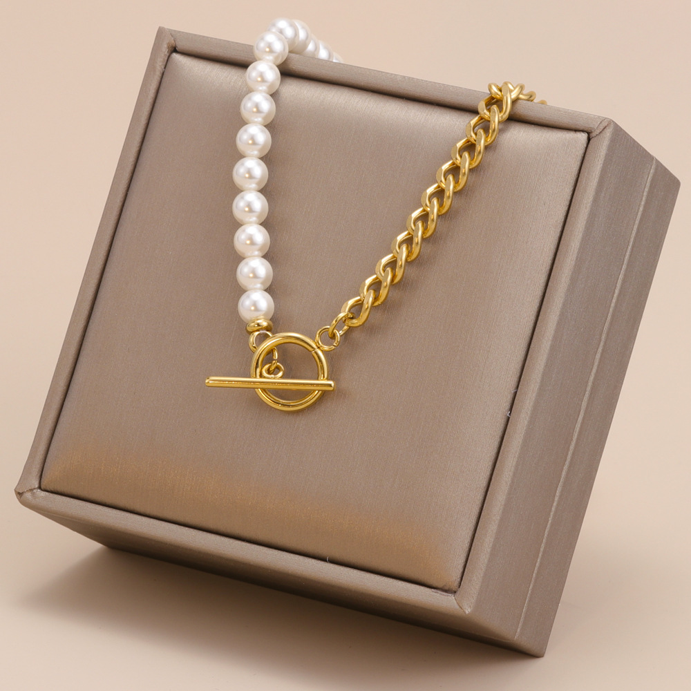 Fashion Geometric Titanium Steel Plating Artificial Pearls Necklace 1 Piece