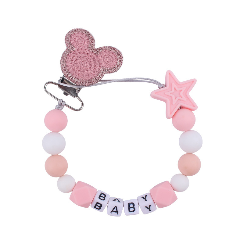 Nuevo bebé suministros animal chupete clip calmante bebé DIY nombre silicona mordedura pegamento molar chupete cadena