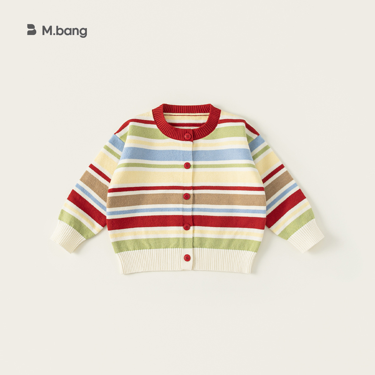 邦选童装男童毛衣彩色条纹中小童毛线开衫多巴胺女童针织外套潮流