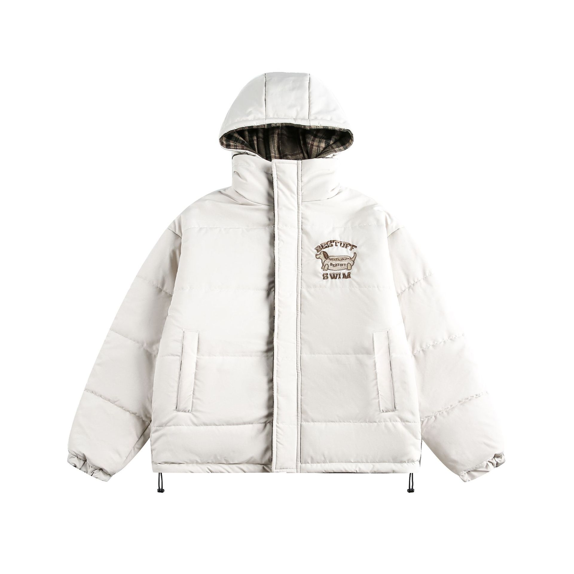 "Giacca unisex reversibile a quadri – Cappotto invernale oversize con cappuccio (fodera trapuntata, doppio uso, stampa a quadri vintage, tasche foderate in pile)"_voghion.com