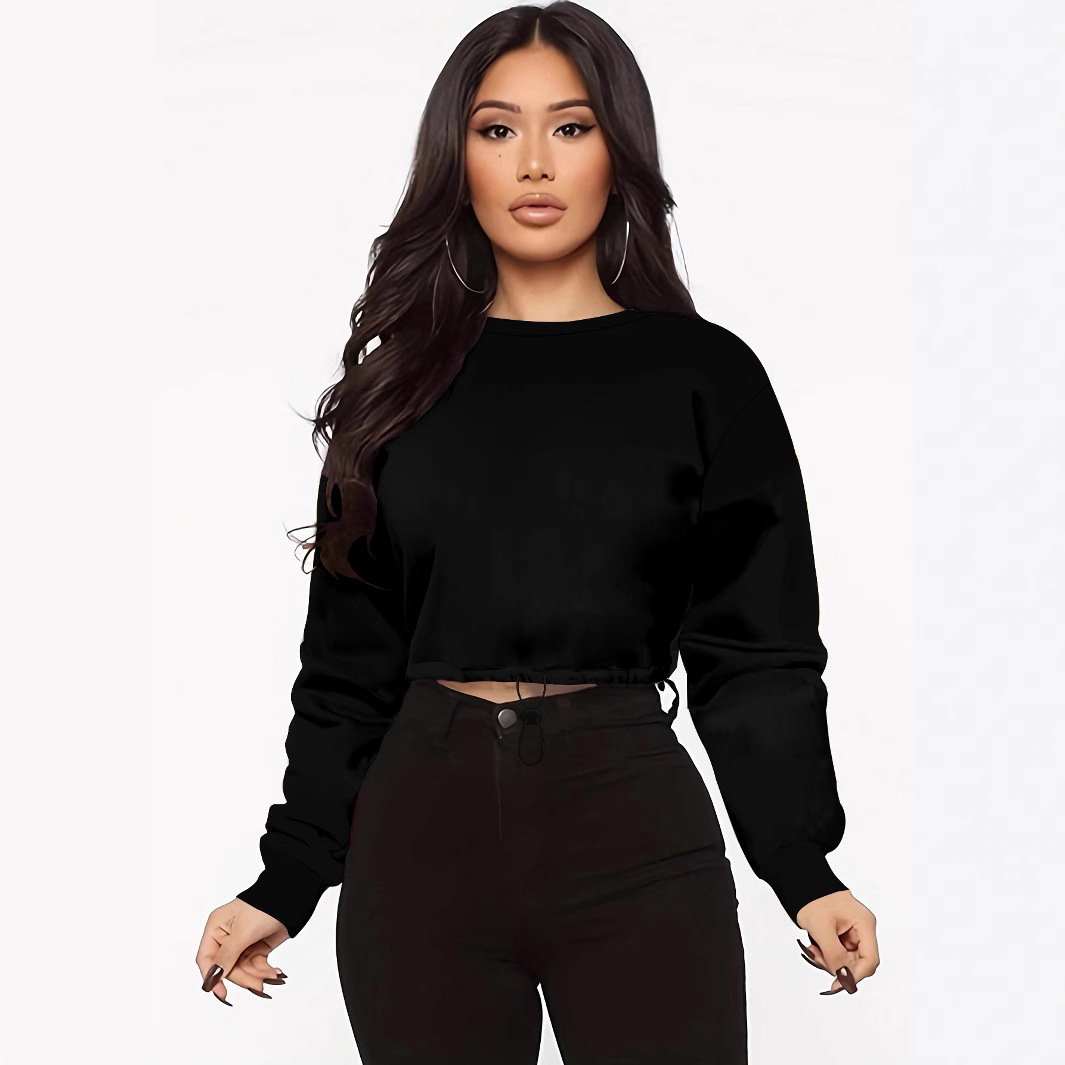 Europe and the United States cross-border Amazon spring and autumn fashion casual waist round neck sweater color matching letter printing drawstring top women