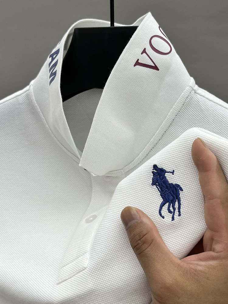 Polo nuevo para hombre 2024, camiseta de algodón puro bordada de alta gama, manga corta con cuello, estilo casual de negocios, media manga para hombre