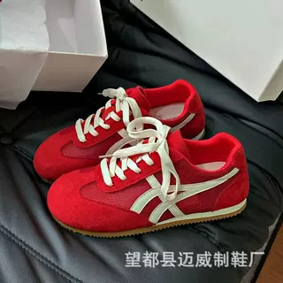 红色德训女鞋2025新款爆款秋季超火网面透气阿甘休闲板鞋运动女鞋