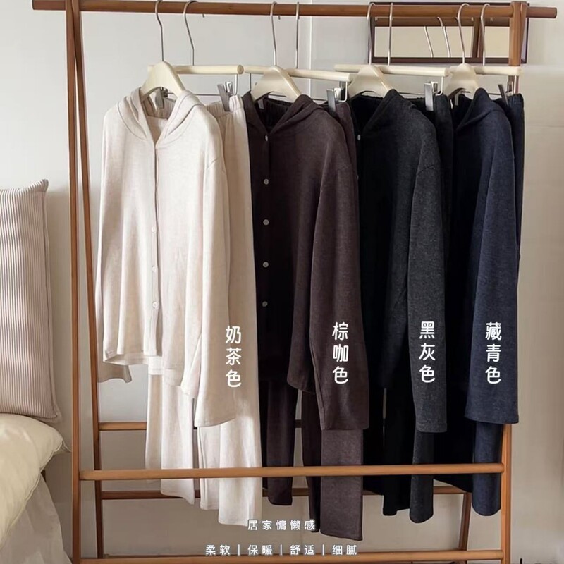 Dongdaemun 8931 Yingxue Set Cashmere-Like Hooded Pajamas, Casual and Comfortable, Skin-Friendly, Can Be Worn Outside or as Home Pajamas