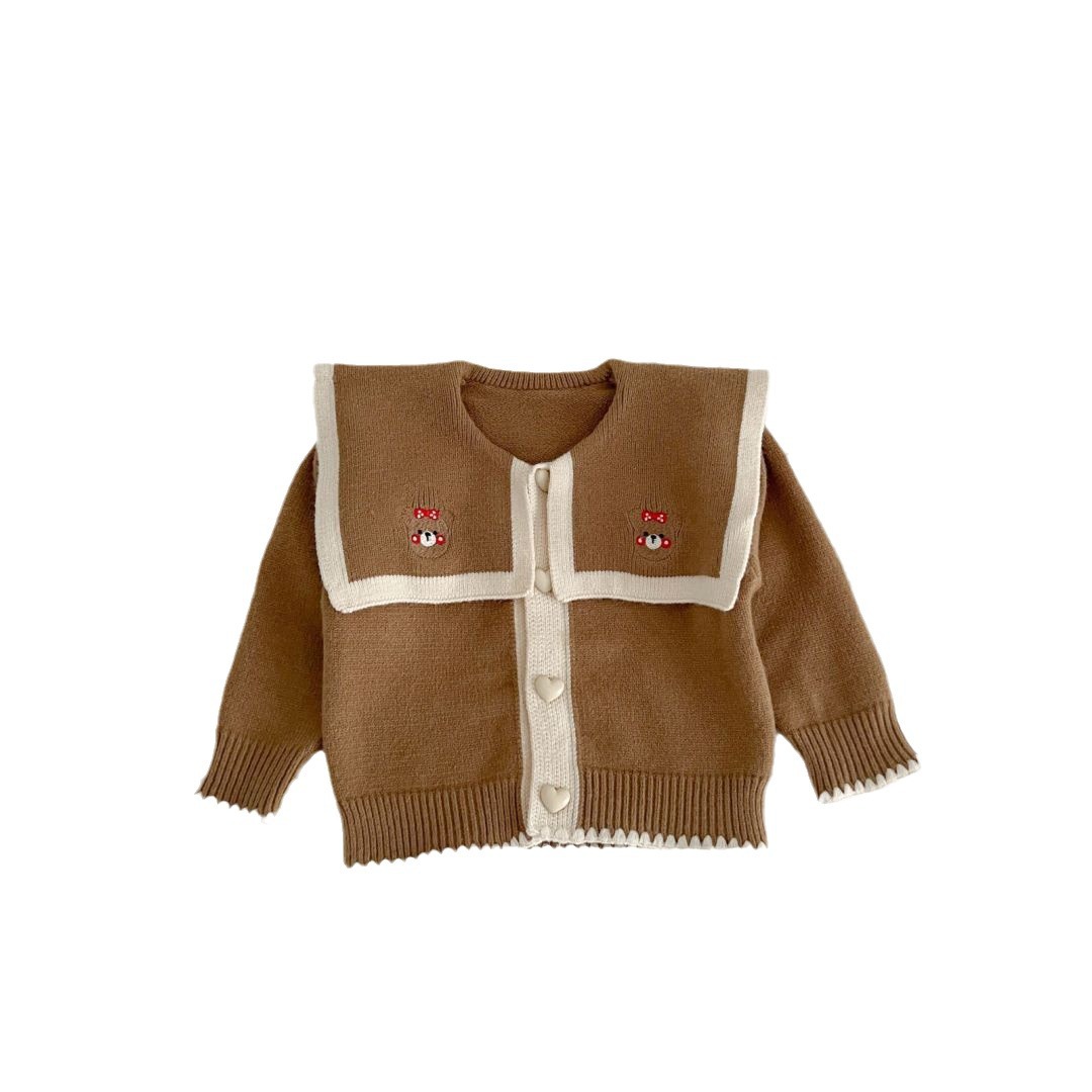 Maglione lavorato a maglia per donna, cardigan con colletto grande e cappuccio, autunno/inverno 2024, nuovo modello di orsetto carino_voghion.com