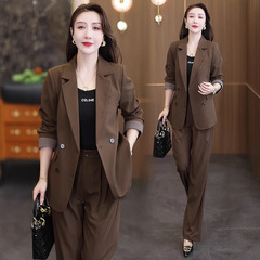 时尚西装套装女2025秋季新款洋气显瘦西服外套阔腿裤职业两件套潮