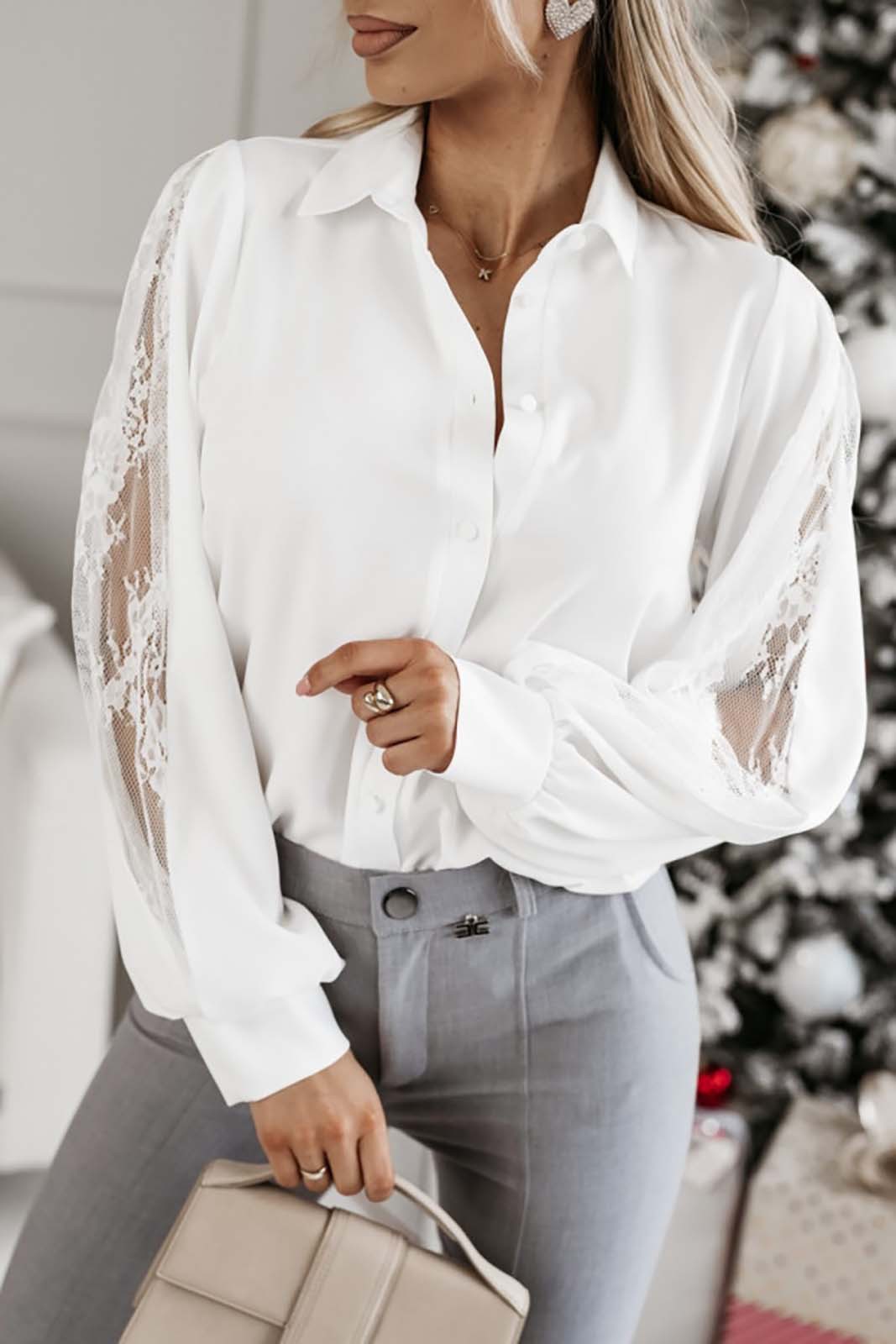 Single Breasted Placket Type Wholesale Women's Elegant Streetwear Solid Color Long Sleeve Blouses