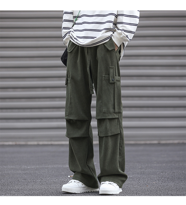 Winter corduroy oversized men's pants, loose plush and thickened work clothes pan's street versatile wide leg_voghion.com