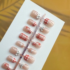 30片手工穿戴美甲格紋小狗可愛百搭可拆卸成品美甲貼片