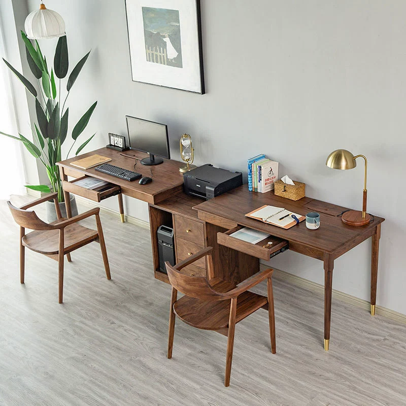 Скандинавский черный орех Вишневое дерево Полный твердый деревянный двойной стол Интегрированный настенный обучающий стол Простой легкий роскошный компьютерный стол