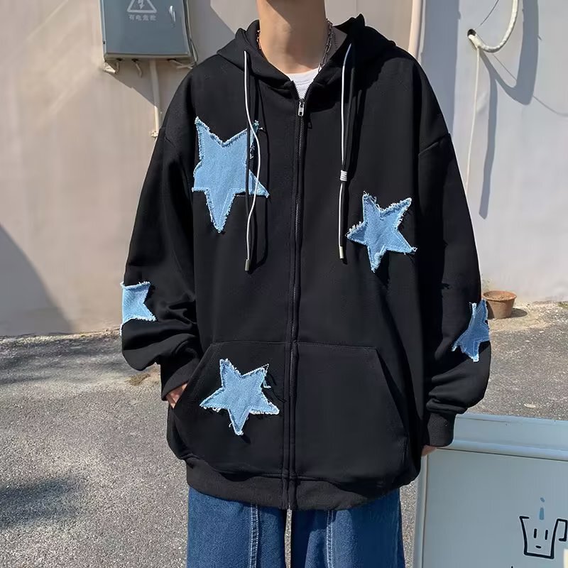 Holocene American-Style Trendy Brand Star Embroidery Couple's Loose Baseball Jacket Men's High Street Vibe Flight Sweatshirt Holocene American-Style Trendy Brand Star Embroidery Couple's Loose Baseball Jacket Men's High Street Vibe Flight Sweatshirt