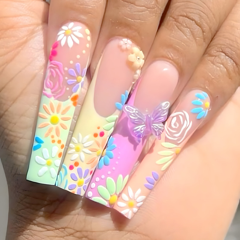 European and American wearing blue French wearing nail three-dimensional butterfly nail patch cross-border for wearable fake nails
