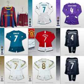 复古童装套装长袖皇马曼联巴萨卡卡C罗梅西足球球衣跨境足球服衫