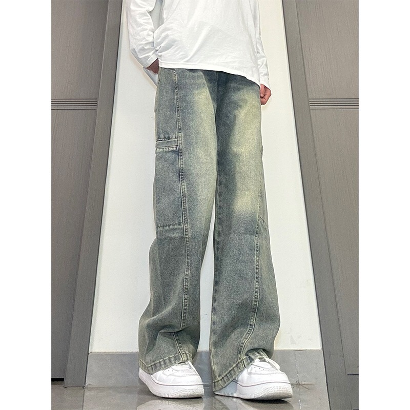 American Casual Versatile Loose Straight-Leg Wide-Leg Jeans for Men, High Street Retro Casual Pants, Trendy Lumberjack Pants