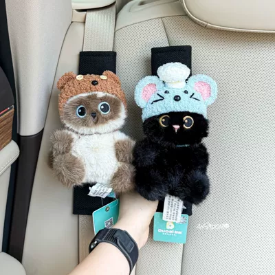 Comfortable, Anti-Strangle Protection Cover, Sürətlər qutusu və əl tormozu başlıqları - black-linen-shoulder-pads-sitting-posture-palm-treasure-siamese-black-cat-brown-bear-hat-cooking-rat-two