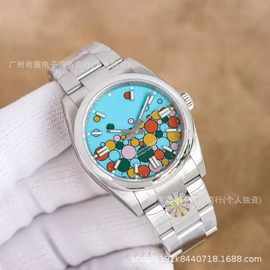 跨境外贸批发蚝式手表恒动钢带日志自动机械表商务糖果配色情侣表
