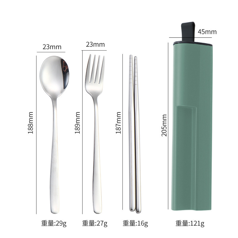引き出し式304ステンレス携帯食器セットスプーンフォーク箸三点セット学生屋外プレゼント|undefined