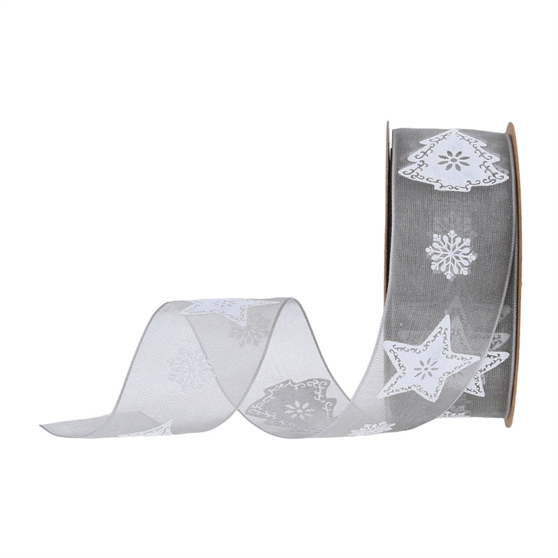 Transfronteriza 2,5 cm espuma de impresión árbol de Navidad cinta de hilo de nieve Navidad flores regalo embalaje cinta de poliéster en stock