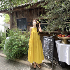 多巴胺彩色夏日绝美小裙子胖MM挂脖连衣裙女2025新款大码显瘦长裙