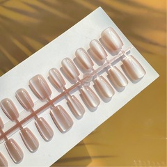 30片手工穿戴甲新中方裸粉貓眼顯白氣質可拆卸成品甲片